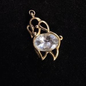 Vintage TRIFARI Gold and Clear Gemstone Dog Pendant